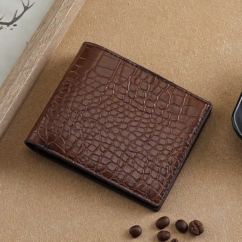 Portefeuille en cuir de crocodile à deux volets