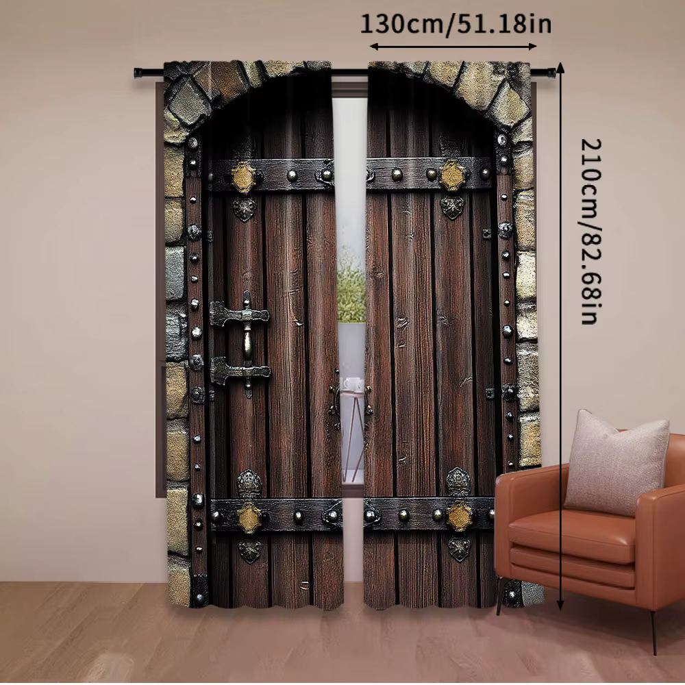 Rideaux Rustiques en Bois, 2 Pièces, Porte Historique, Vintage, Extérieur, Structure Médiévale, Convient pour Chambre à Coucher, Salon, Salle à Manger