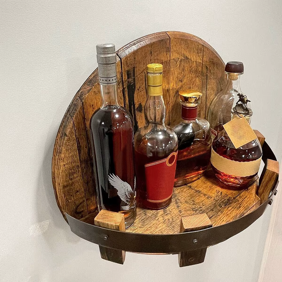 Porte-Bouteille de Vin Mural en Bois, Étagères Murales Flottantes Vintage Bourbon T1