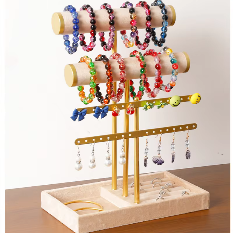 Présentoir à Bracelets à 3 Niveaux - Support à Bracelets en Velours Détachable en T, Organisateur de Bijoux pour Bracelets, Colliers