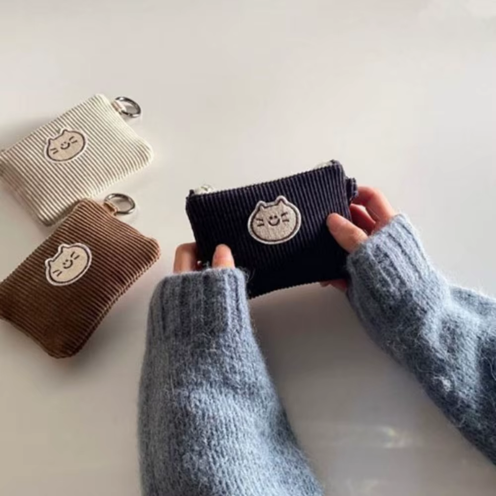 Porte-monnaie en velours côtelé doux, mignon, résistant à l'usure, Mini portefeuille zéro en velours côtelé, sac gaufré à fermeture éclair