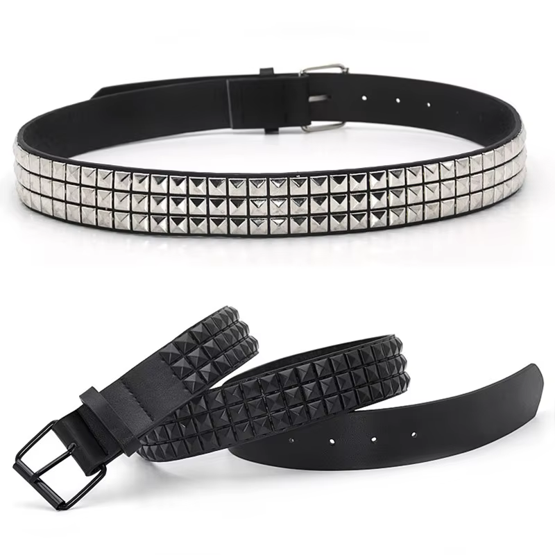 Ceinture en cuir cloutée GAOKE Pyramid Rivet pour hommes et femmes