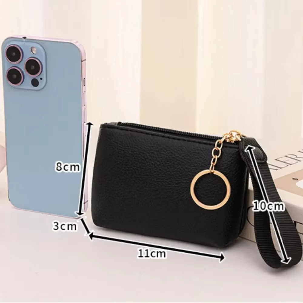 Mini portefeuille en cuir PU, porte-monnaie, porte-clés, pochette de rangement pour cartes, pochette multifonctionnelle à fermeture éclair