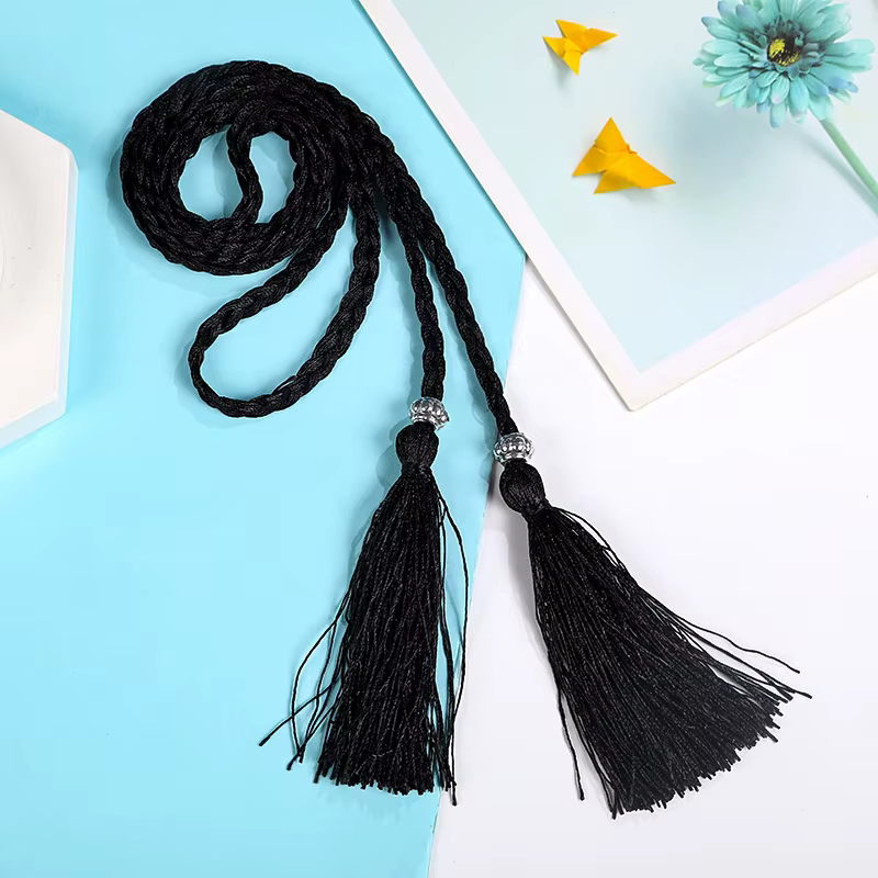 Ceinture à pampilles tissée de style chinois tressé pour dames