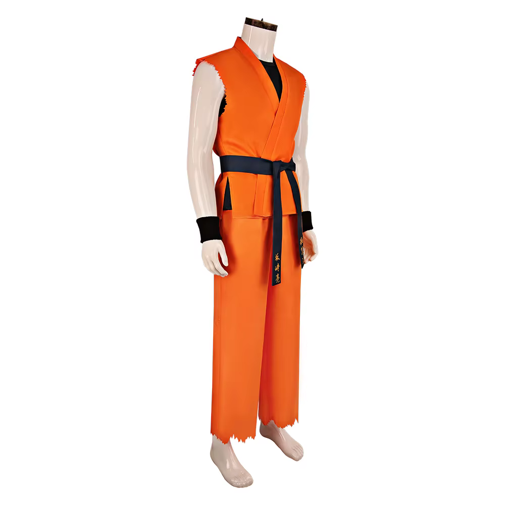 Déguisement Ryo Sakazaki Art of Fighting KOF Costume de Cosplay Kimono de Karaté Orange Uniforme d'Arts Martiaux pour Homme Tenue de Halloween