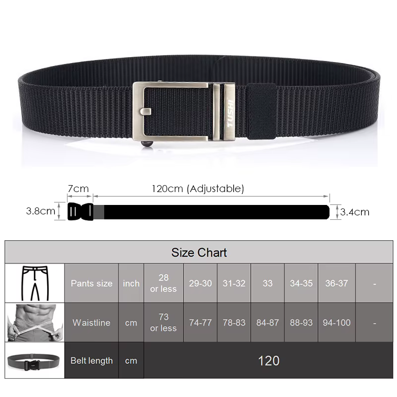KOLBER Ceinture Décontractée Épaisse Pour Hommes Métal Boucle Automatique Souple Véritable Nylon