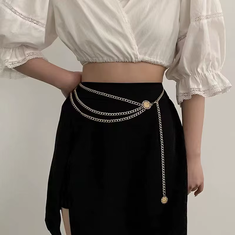 Boho Sexy femmes mode ceinture hanche taille haute or argent couleur étroite métal corps chaîne grosses franges nouveau