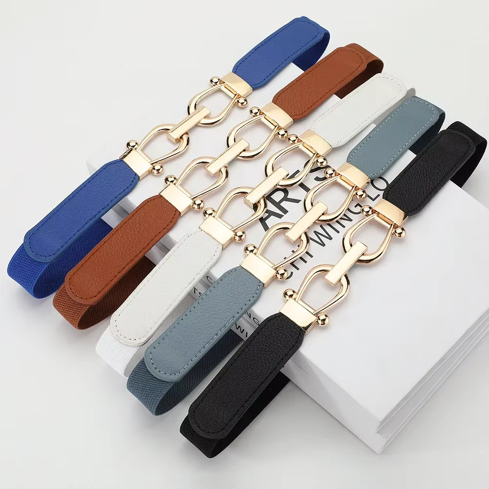 Ceinture Slim boutonnée dorée pour femmes