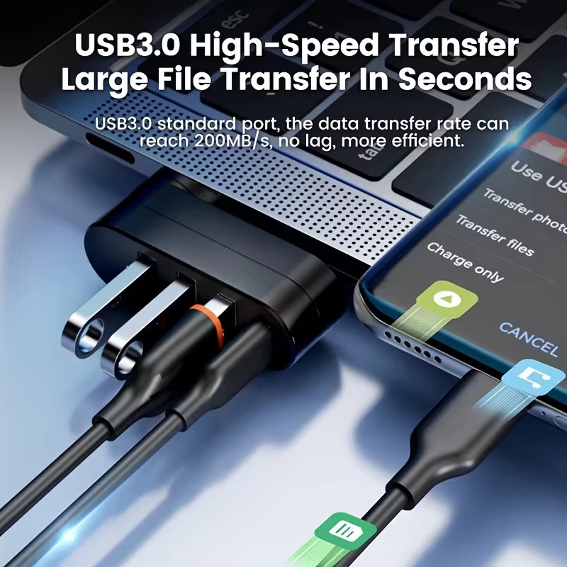 Hub USB 3.0 à 4 ports [90 ° , 180 ° Adaptateur USB rotatif, 3 ports USB et 1 port USB-C pour alimentation/données, extension USB pour ordinateurs portables, voitures