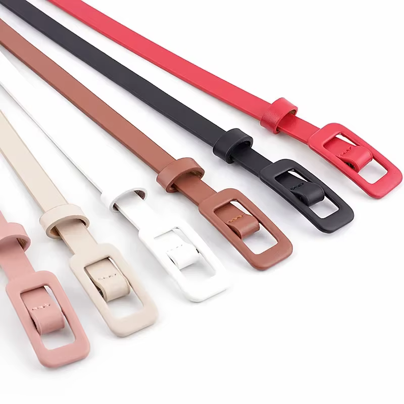 Ceinture fine et fine en cuir Pu pour femmes, nouvelle boucle carrée sans trous, noir/blanc/rouge/rose, à la mode, pour décoration de robe en jean