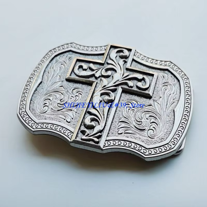 Boucle ceinture avec symbole croix intemporelle E21F, fabriquée en alliages rétro pour une garde-robe moderne