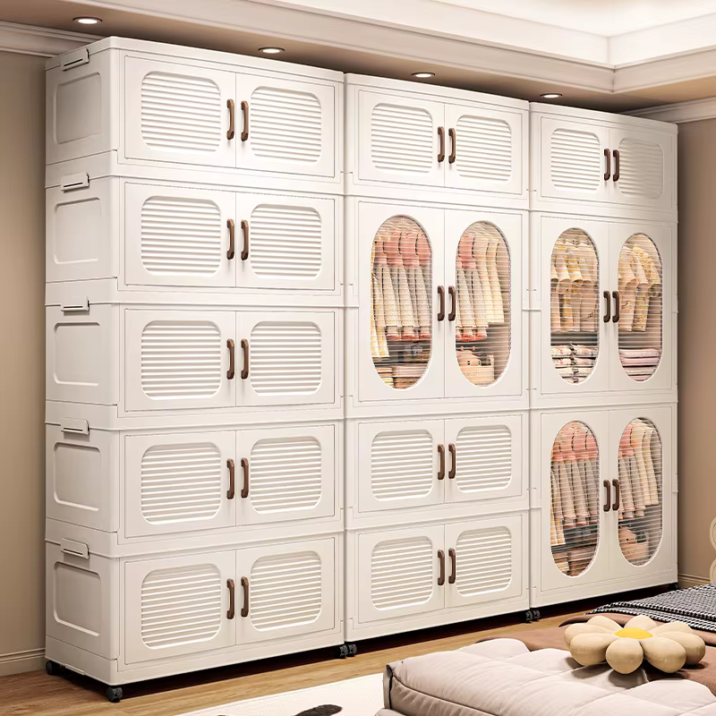 Armoire pliable à double porte de 60 cm avec roulettes – Rangement à fermeture magnétique de grande capacité pour vêtements/couettes, chambre à coucher/salon