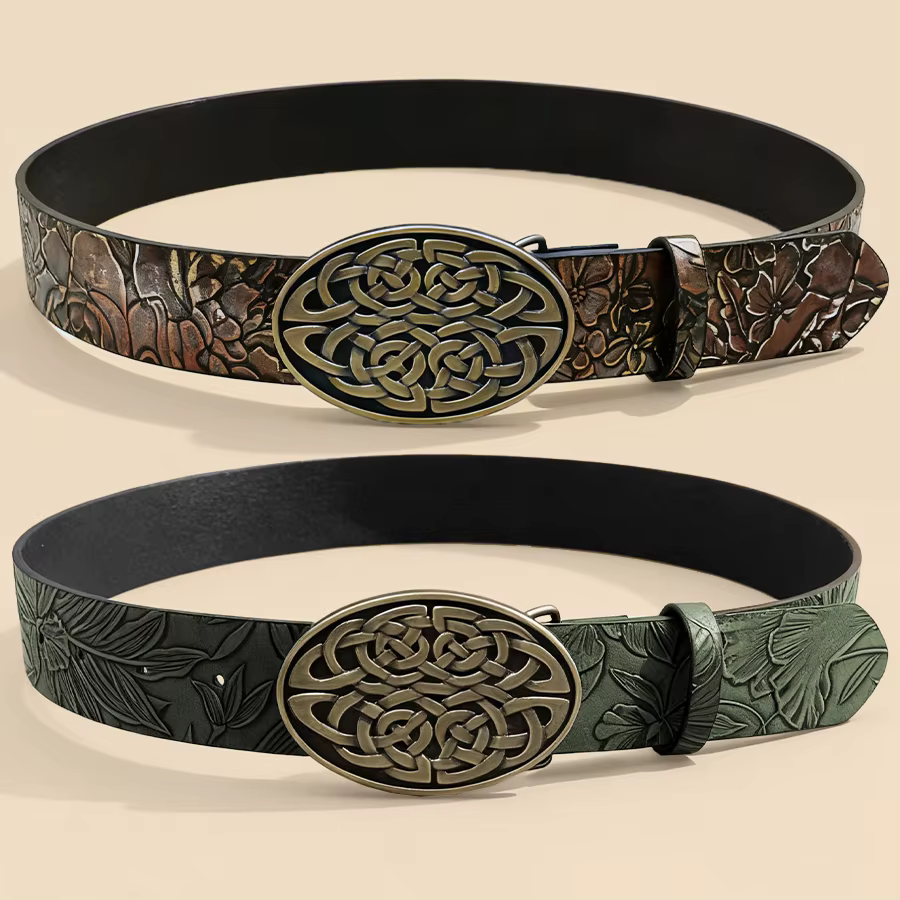 Ceinture à boucle nœud celtique bicolore gaufrée unisexe vintage