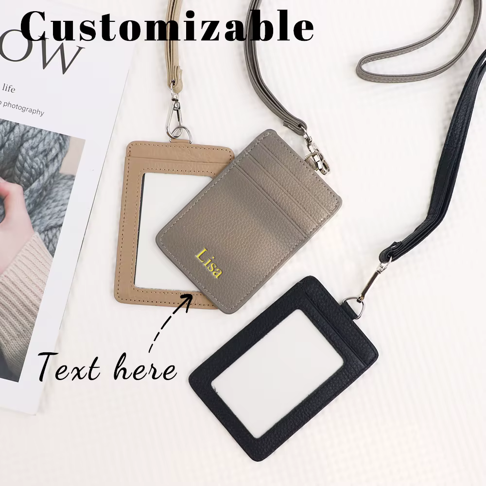 Porte-carte de travail multifonctionnel en cuir avec nom personnalisé