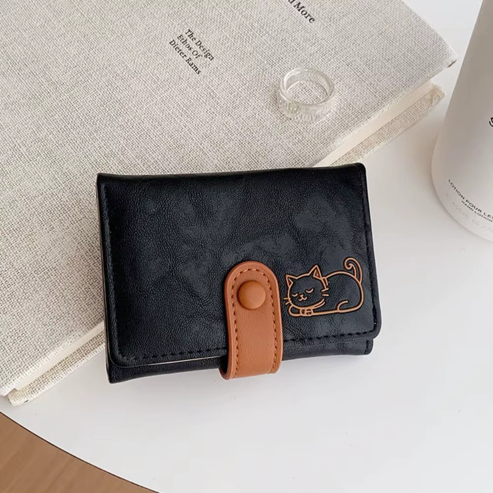 Porte-monnaie portable imprimé chat en cuir PU