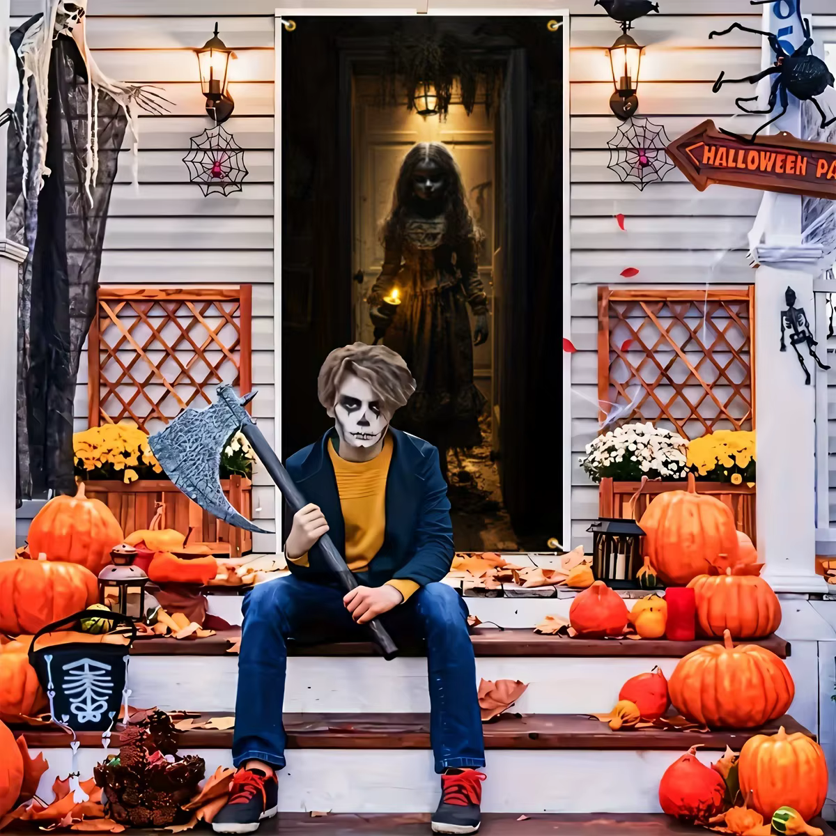 Bannière de porte 2D 1 pièce, bannière de porte de poupée fantôme d'Halloween, petite fille fantôme MeganDJH