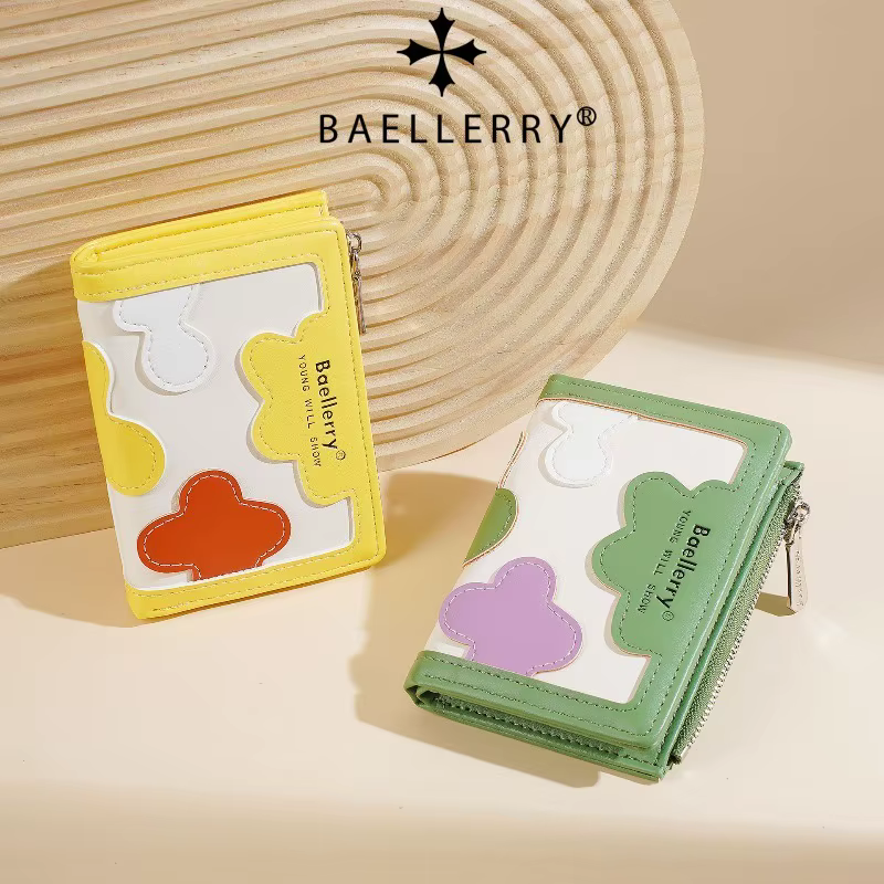 Portefeuille patchwork pour femme Baellerry, joli portefeuille à fermeture éclair pour étudiante, avec plusieurs emplacements pour cartes et compartiment à monnaie
