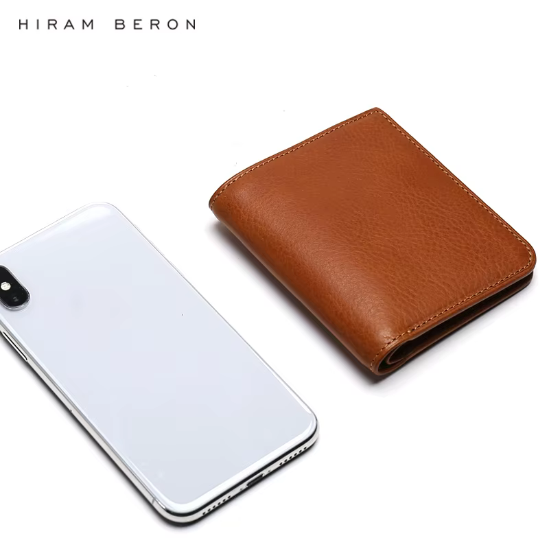 Hiram Beron-Portefeuille en cuir avec nom personnalisé gratuit pour homme, sac à main pour homme, porte-cartes de crédit, blocage RFID, cadeau pour les vacances, livraison directe