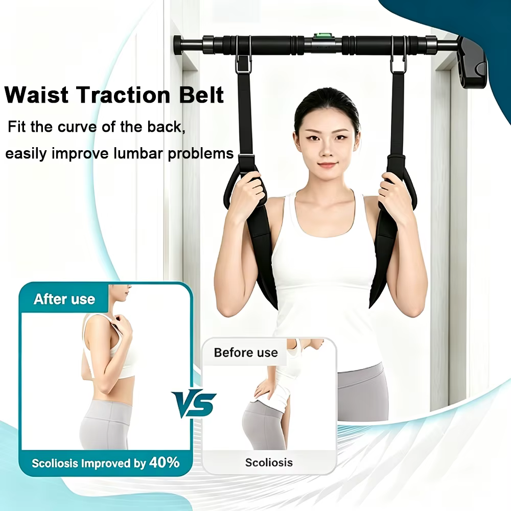 Ceinture de traction lombaire portable, ceinture de traction cervicale suspendue, dispositif ergonomique d'étirement du dos et de la colonne vertébrale pour les douleurs lombaires