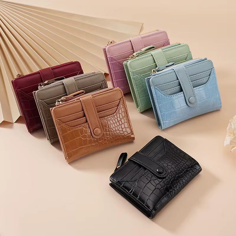 Fentes multi-cartes femmes court portefeuille mode cuir PU couleur unie fermeture éclair pochette Crocodile imprimé étanche carte sac porte-monnaie