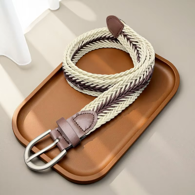 Ceinture tressée en cordon ciré bicolore de style coréen rétro