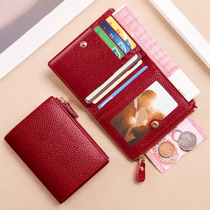 Portefeuille court multi-cartes en cuir PU grainé avec fermeture éclair WERLLANDS