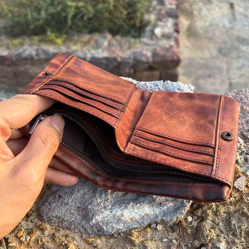 Portefeuille en cuir véritable fait main pour hommes et femmes, style vintage