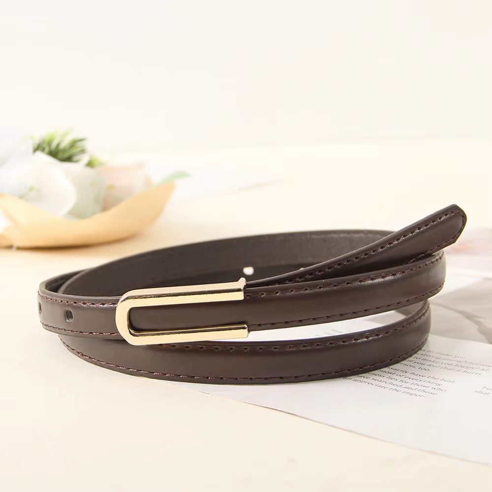 Ceinture fine en cuir noir pour femmes