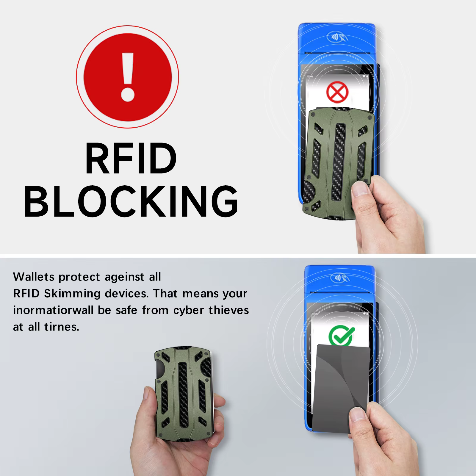 Portefeuille en métal fin anti-RFID pour hommes et femmes avec pince à billets ou attache pour argent