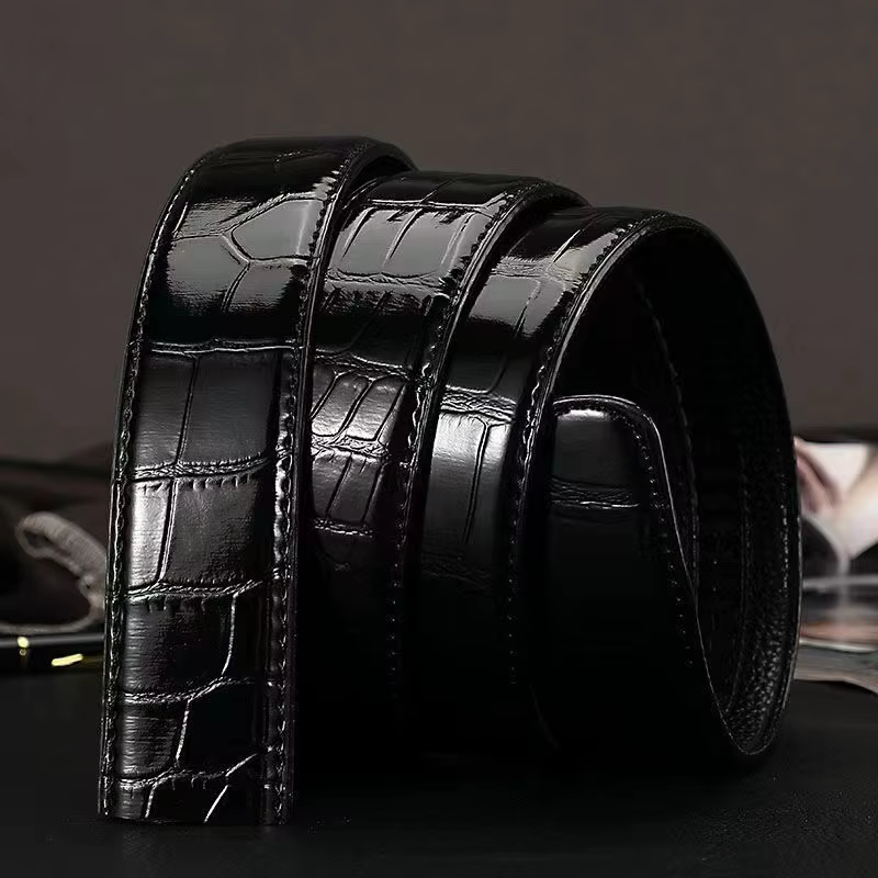 Ceintures à boucle automatique motif Crocodile pour hommes, en cuir véritable, à la mode, pour affaires, en cuir de vache pur