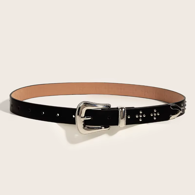 Ceinture de style rétro européen et américain avec boucle en métal embossée