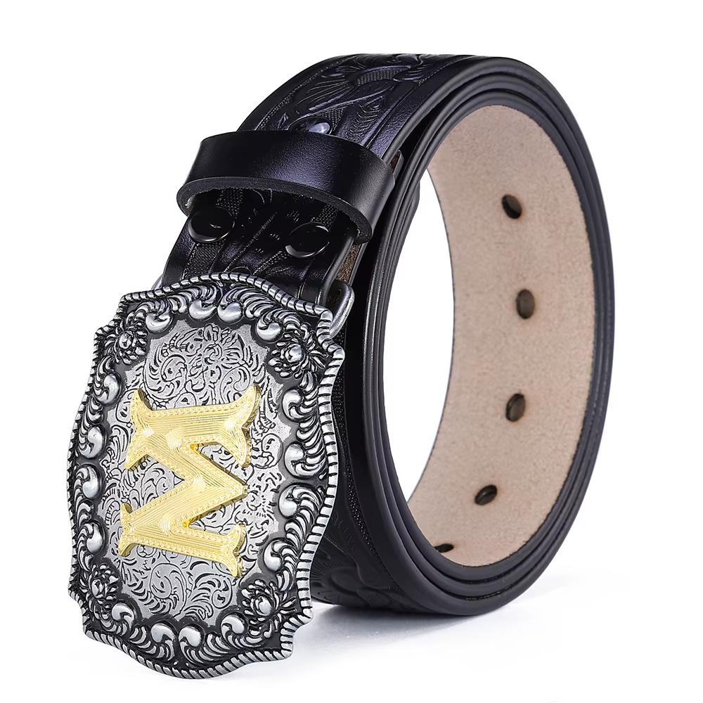 A-Z lettres boucle ceinture occidentale pour hommes de haute qualité Cowboy PU cuir taille