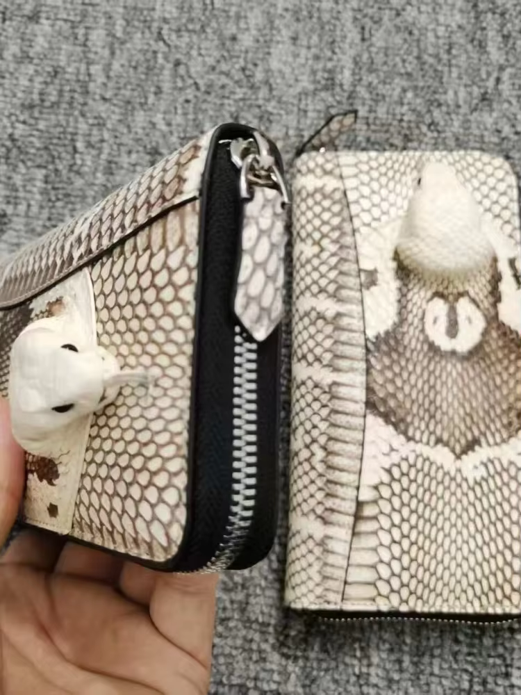 Portefeuille Homme en Cuir Véritable de Haute Qualité, Motif Peau de Serpent, Pochette de Luxe Décontractée pour Homme, Porte-Cartes Long Tendance