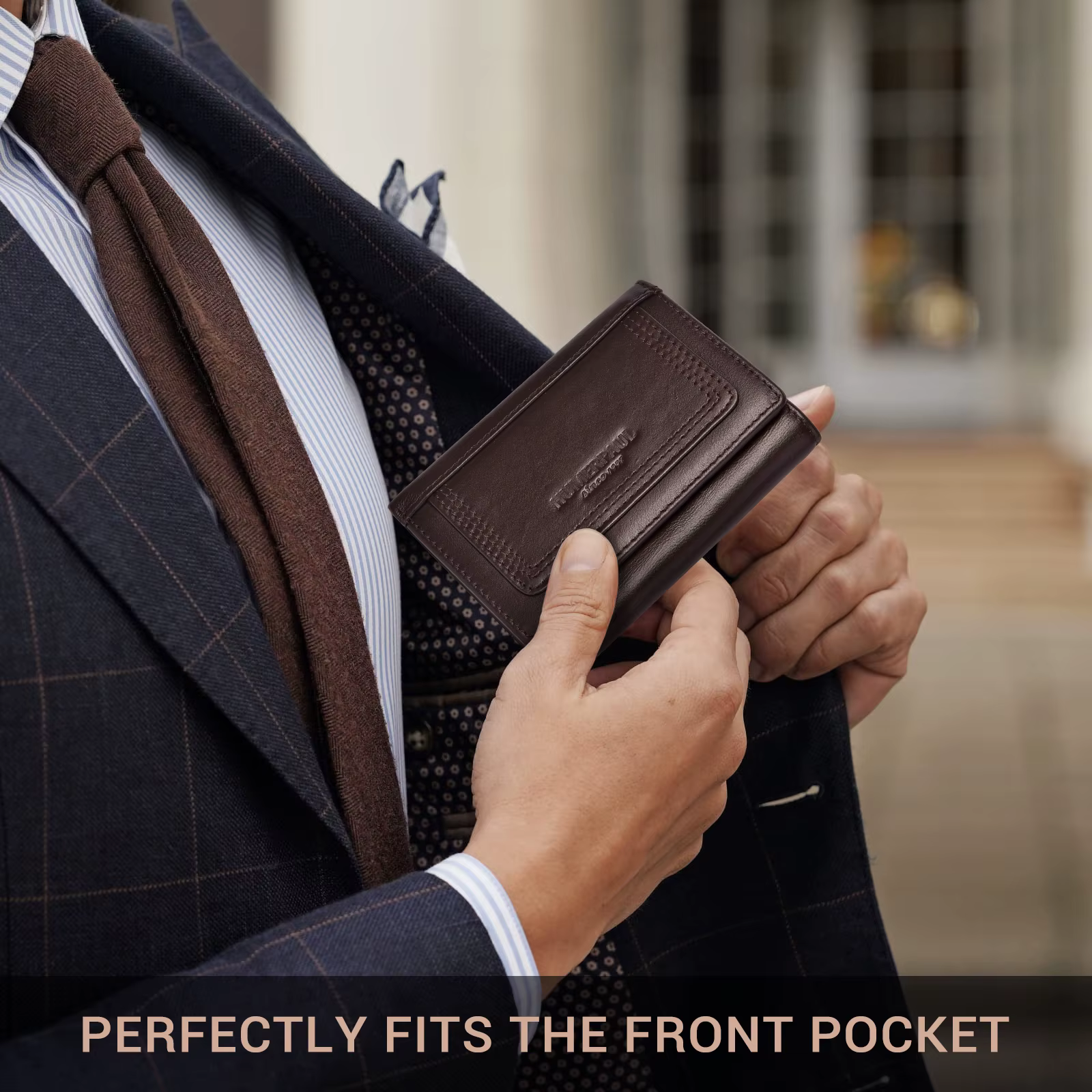 HUMERPAUL portefeuille mince pour hommes RFID Original en cuir véritable porte-cartes à trois volets petite pochette de