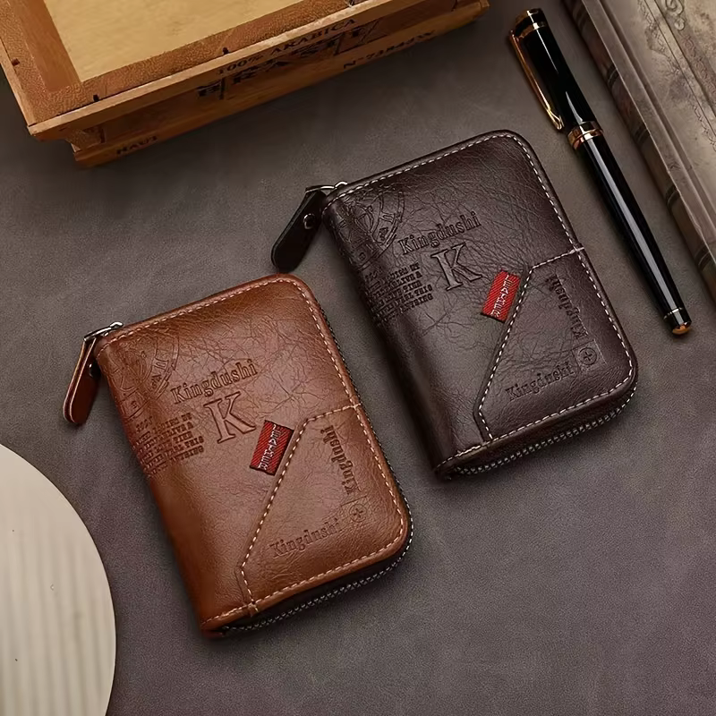 Portefeuille compact en cuir PU d'inspiration vintage – Plusieurs emplacements pour cartes