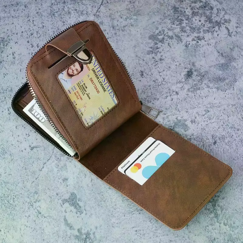 Portefeuille vintage en cuir PU pour homme avec boucle métallique sécurisée et plusieurs emplacements pour cartes