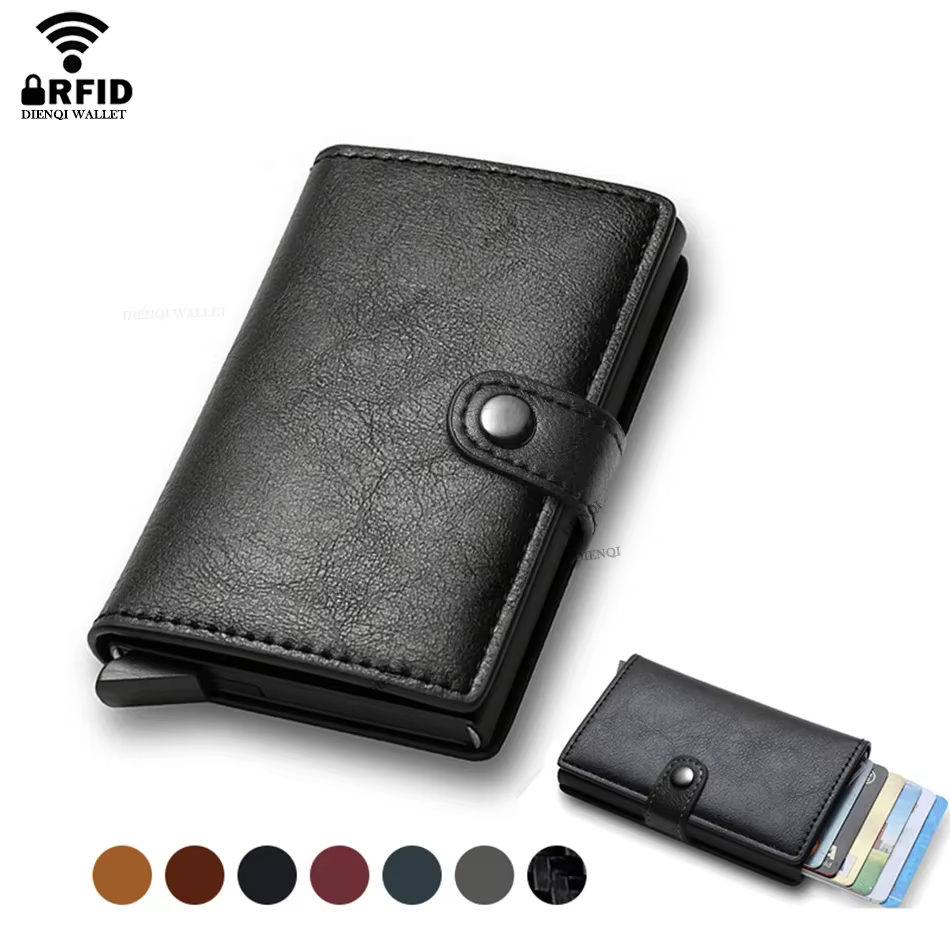 Porte-carte de crédit en Fiber de carbone portefeuille sac d'argent hommes Rfid Smart métal mince
