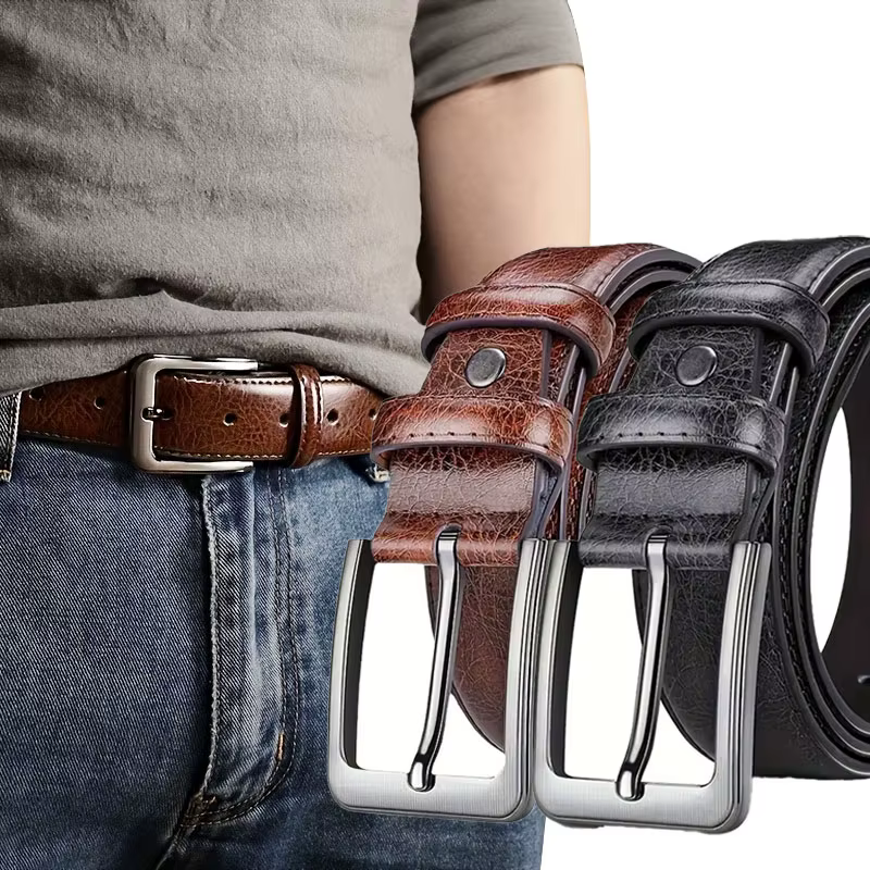 Ceinture de luxe pour homme en cuir PU avec boucle ardillon métallique