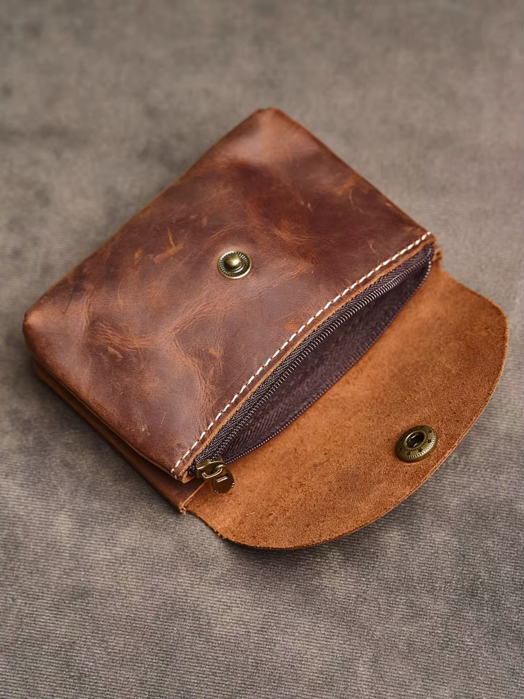 Portefeuille en cuir véritable à double fermeture éclair pour hommes et femmes