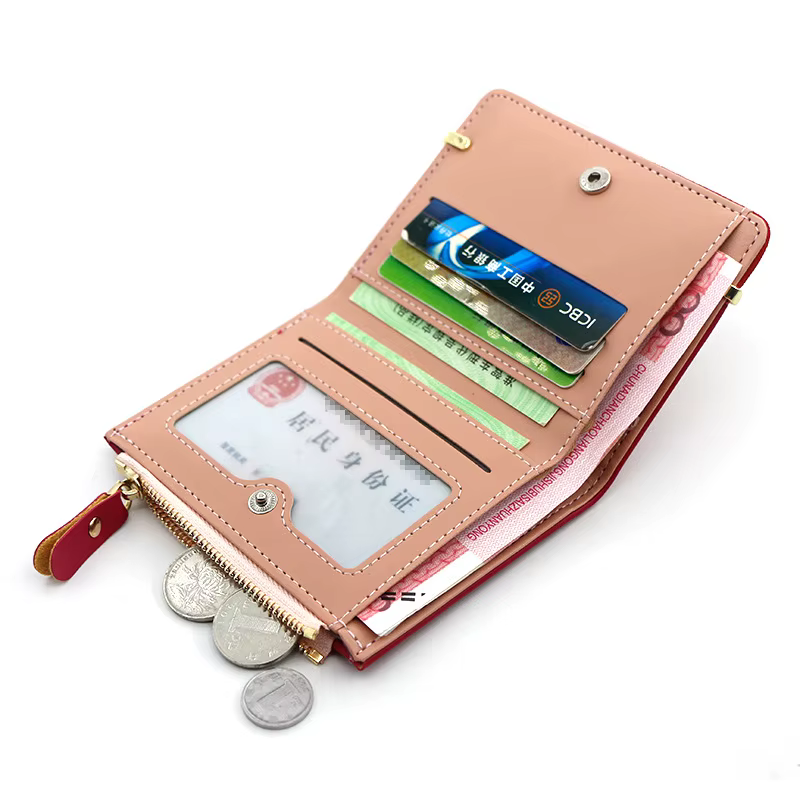 Portefeuille femme court rose porte-monnaie mode portefeuilles