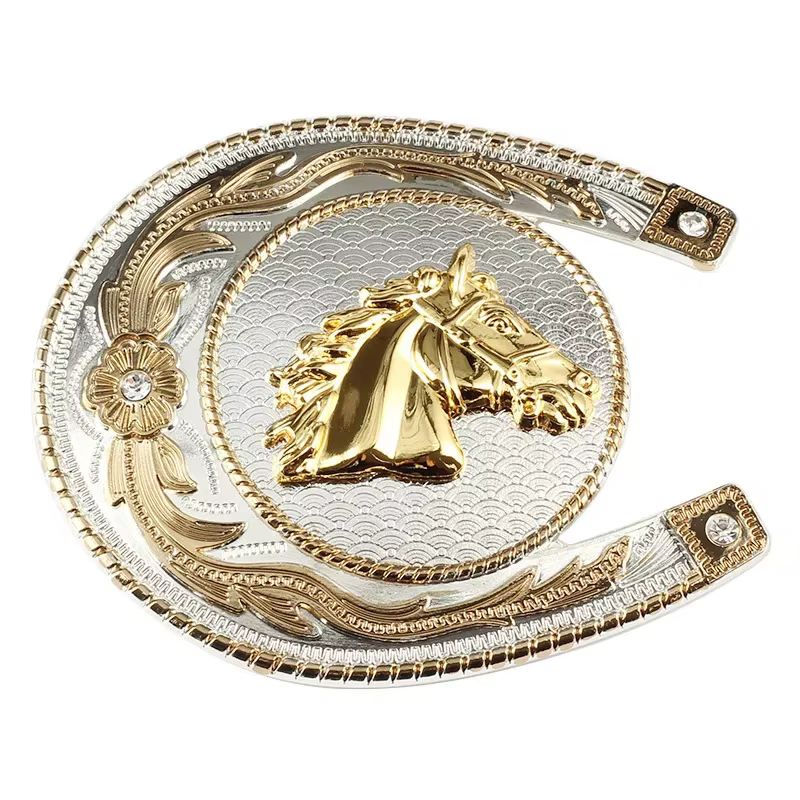 Boucle de ceinture tête de cheval doré