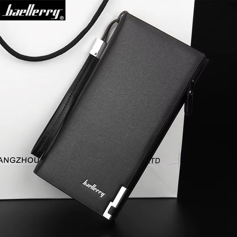 Baellerry nouveaux hommes longs portefeuilles grande capacité monnaie poche fermeture éclair mâle sac à main porte-carte portefeuille d'affaires pour hommes