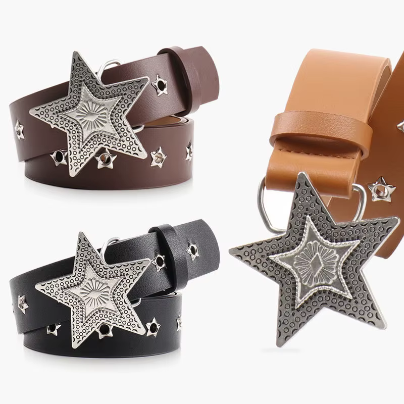 Ceinture à boucle étoile à cinq branches de style occidental tendance