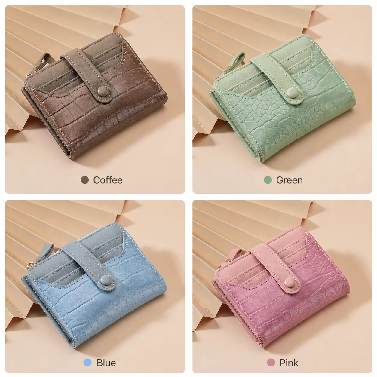 Portefeuille léger à double pli en cuir PU gaufré motif crocodile