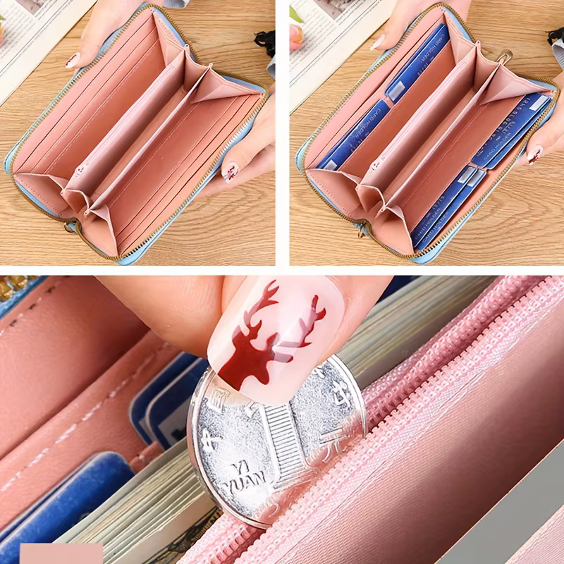 Portefeuille long en relief floral pour femme
