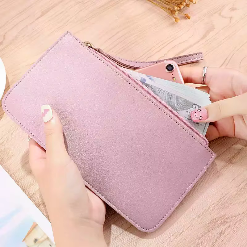 Portefeuille long en cuir PU souple pour femmes