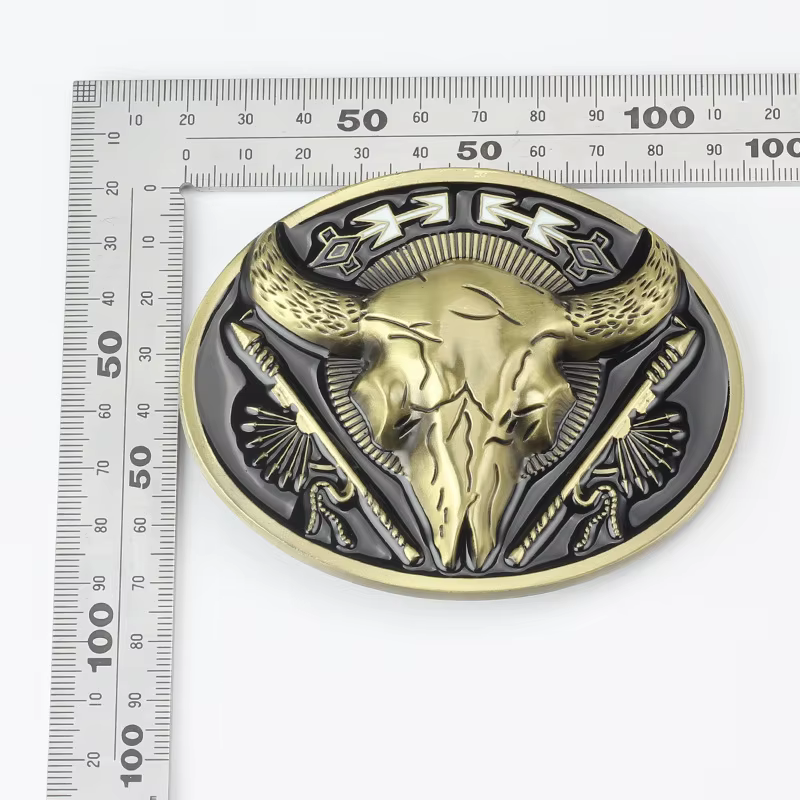 Ceinture tête de mort taureau doré