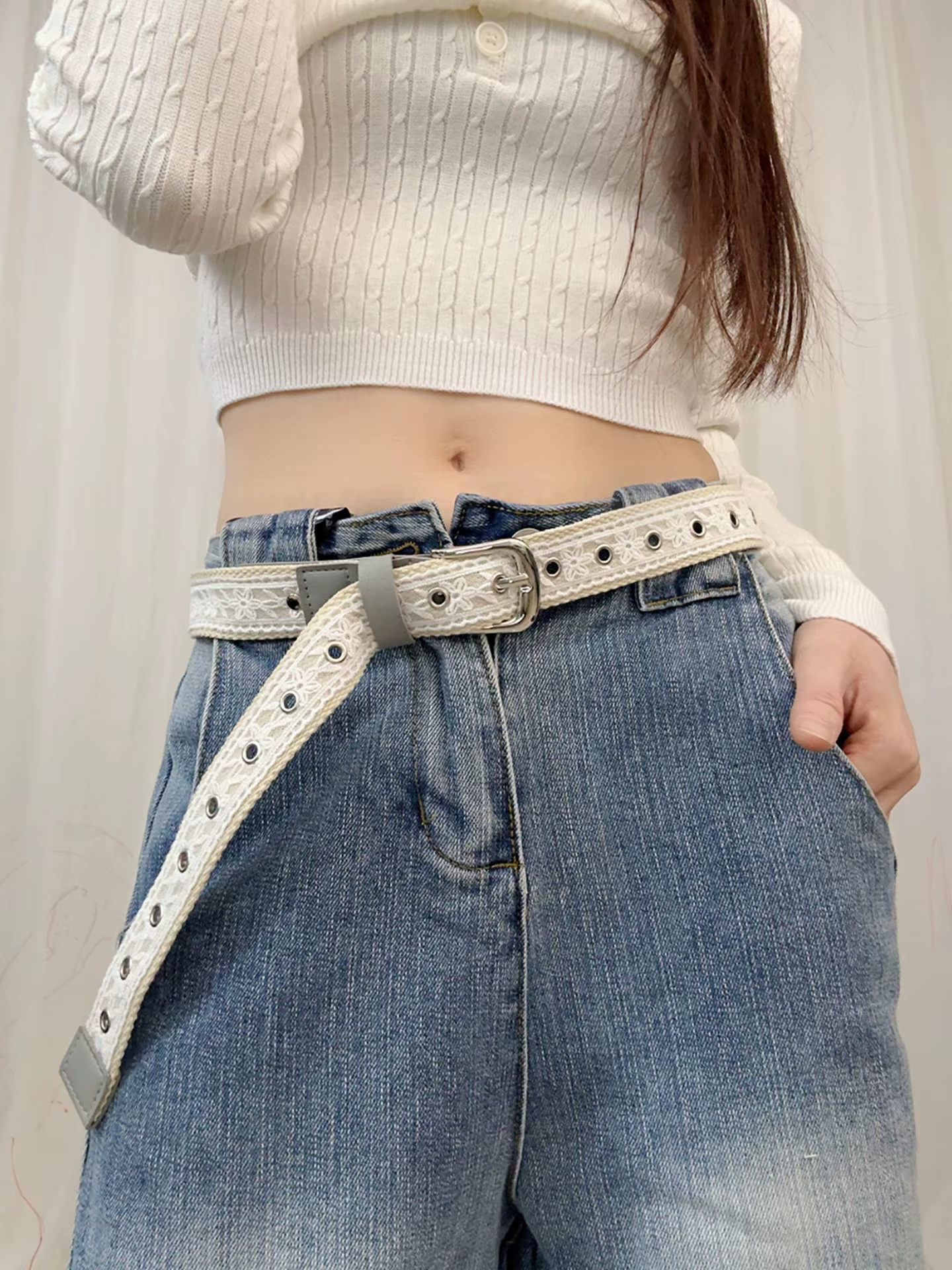 Ceinture en toile vintage avec dentelle pour femme