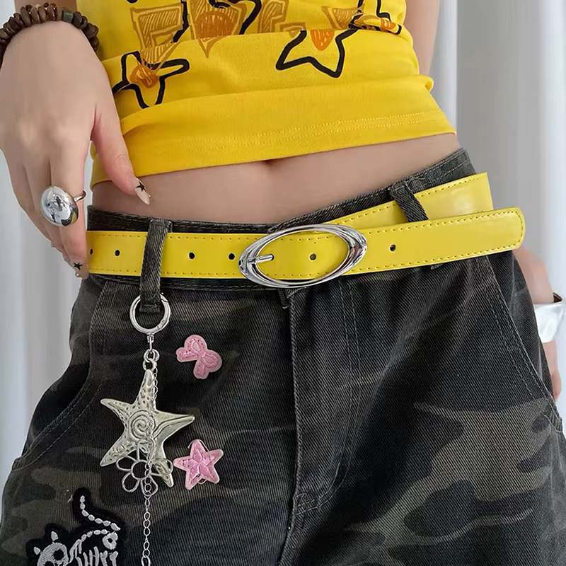 Ceinture d'été Dopamine jaune citron pour femmes, tendance, Simple, sous-culture Y2K, sans poinçon