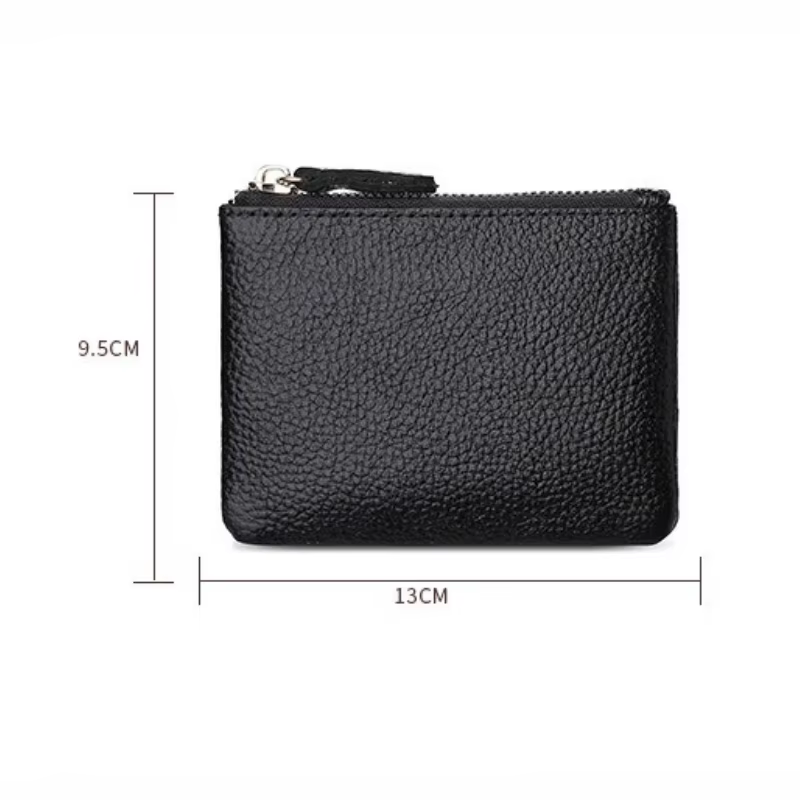 Porte-monnaie en cuir véritable noir pour hommes et femmes
